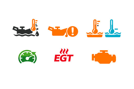 Car dashboard warning icons set vector oil coolant temperature EGT engine flat design
