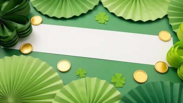 Festive green paper art with shamrocks and coins for st. patrick's celebration