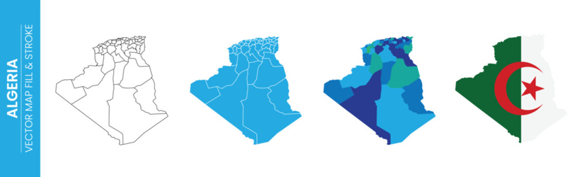 Algeria map showing administrative divisions with national flag