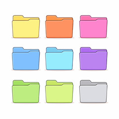 Colorful Folder Icons Set - Pastel Yellow Orange Pink Blue Purple Green Gray File Folders, Flat Minimal UI Design Elements, Desktop App Organization Pack