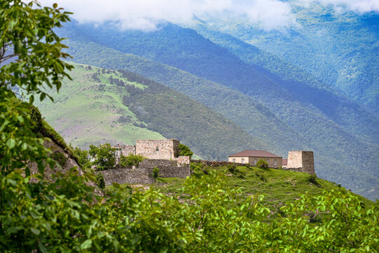Stone Ingush villa in the Dzheyrakh mountain valley, Ingushetia Republic of Russia