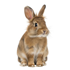 Realistic brown rabbit with fluffy fur and long ears isolated on transparent background