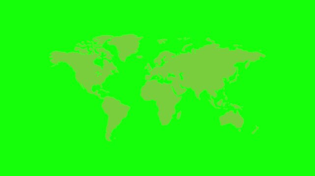 World map animation with white, red, black geographic vector icon symbol. Animated fuzzy design, global warning, alert, crisis tension motion graphic video concept. Green screen background template