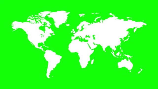 World white red map animation with geographic vector icon symbol popup. Animated fuzzy design, global warning, alert, crisis tension motion graphic video concept. Template with green screen background