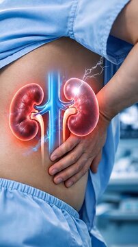 Kidney chronic disease back pain human body healthcare medical diagnosis concept with renal pain urology anatomy illustration showing inflammation and chronic kidney disease warning medical clinic