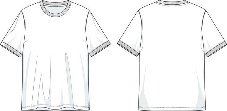 T-shirt technical fashion sketch, short sleeve crew neck garment vector illustration, apparel design artwork, clothing production reference - flat vector illustration