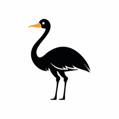 Obraz premium Elegant Black Crane Illustration with Golden Beak on White Background Design Simple