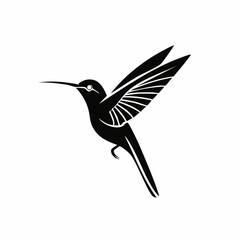 Obraz premium Elegant black hummingbird silhouette flying against a white background in minimalist style