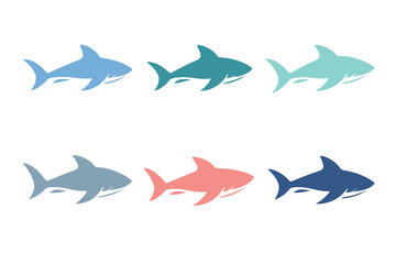 Shark Silhouette Icons Set &ndash; Minimalist Blue Teal Coral Vector Pack