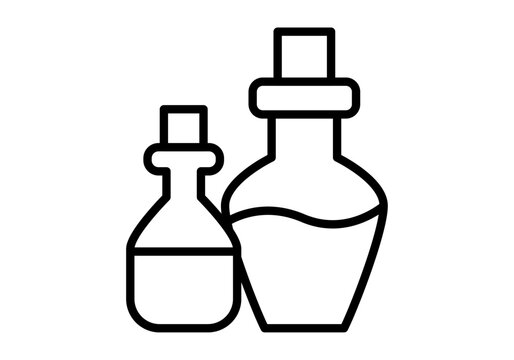Icono de frascos de vidrio con corchos para aceites esenciales o pociones en estilo lineal
