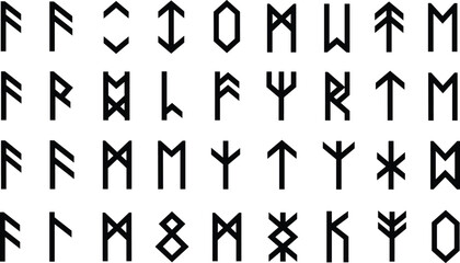 Nordic runes alphabet symbols vector set with ancient Viking letters isolated rune characters collection © Rubya
