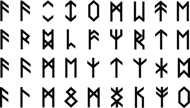Nordic runes alphabet symbols vector set with ancient Viking letters isolated rune characters collection