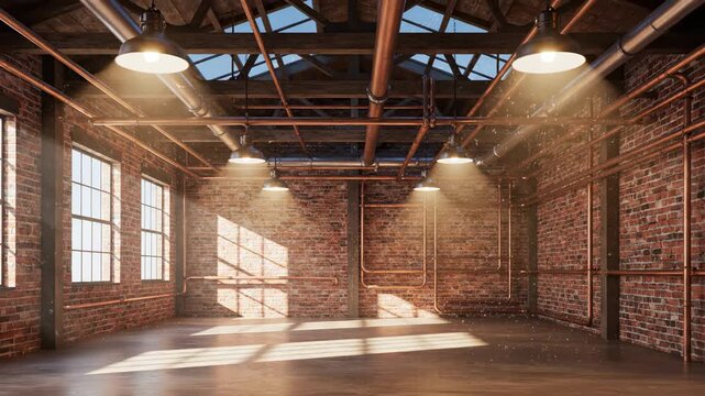 Industrial Interior with Brick Walls and Natural Light.