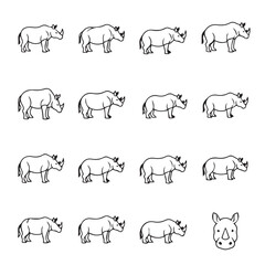 Fototapeta premium Rhino Icon Set Collection Different Poses Animal Wildlife Outline Simple Vector