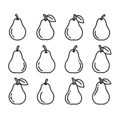 Pear Icons Collection Vector Fruit Outline Simple Isolated White Background