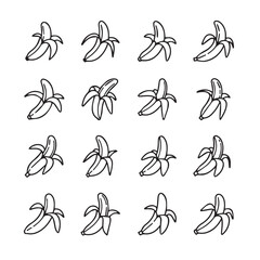 Obraz premium Peeling Bananas Pattern Outline Fruit Icons Healthy Food Symbols Simple Vector Graphics