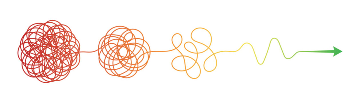 Continuous line art representing confusion to clarity with arrow to bullseye. From chaos to clarity one line continuous drawing