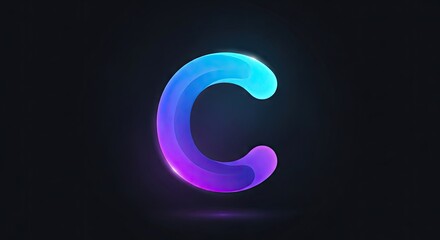Naklejka premium Abstract 3 d letter c with neon gradient on dark background