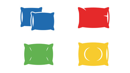 Four colorful pillows arranged in a two-by-two grid with different designs