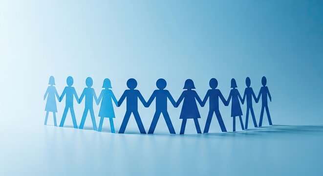 Connected paper figures representing unity and teamwork against a blue backdrop