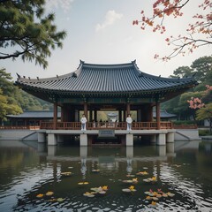 Obraz premium Gyeonghoeru Pavilion in the Joseon Dynasty is a pavilion built in Gyeongbokgung Palace's pond where the king and his servants hold a banquet or entertain foreign envoys