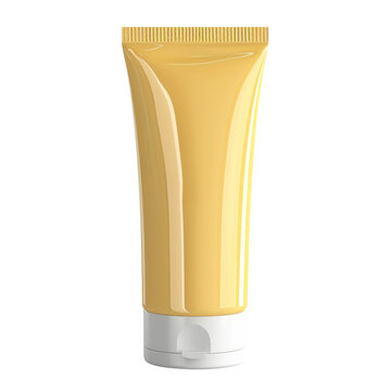 Yellow lotion tube on clear background