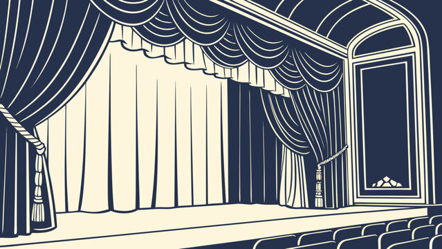 Elegant Theater Stage with Curtains and Seating.