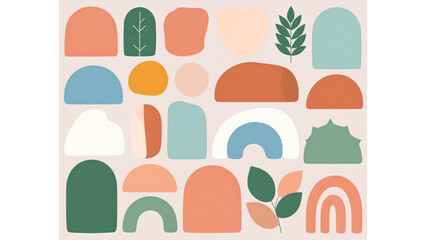Fototapeta premium Mid Century Modern Abstract Shape Collection – Minimal Pastel Geometric Elements for Wall Art and Contemporary Decor