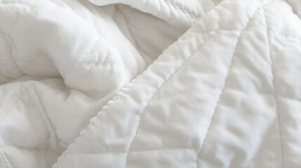 Obraz premium Quilted fabric stitching, macro of the puffy layers held by stitching patterns, white bedding