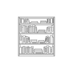 Set of books on a white background with shelves and library interior elements