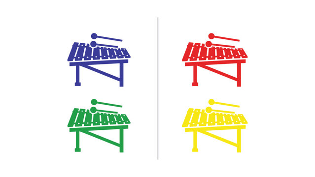 Colorful marimba instruments arranged in a visually appealing grid layout