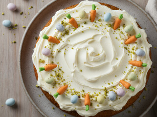 Top View German R&uuml;blikuchen Easter Cake with Chocolate Eggs