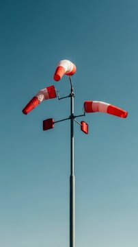 Wind sock on pole against blue sky