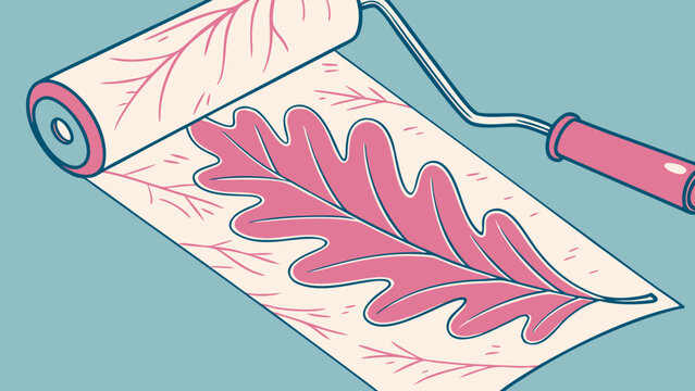 Paint roller with an oak leaf pattern.