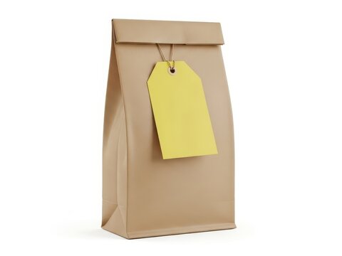 Brown paper bag with yellow tag