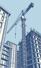 Fototapeta premium Tower Crane and Buildings Construction Site.