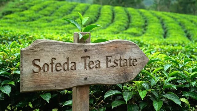 Sofeda Tea Estate Signpost in Lush Green Plantation