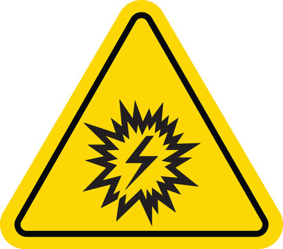 Yellow triangular arc flash hazard warning sign with black lightning bolt icon on white background