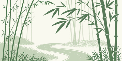 Fototapeta premium Bamboo Forest Pathway Flat Vector Illustration on White Background