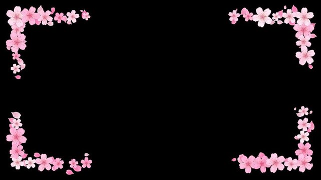Spring Sakura Cherry Blossom Corner Border Frame Alpha Channel Floral Animation, nature pink petals and buds season and spring sale isolated social media motion design element