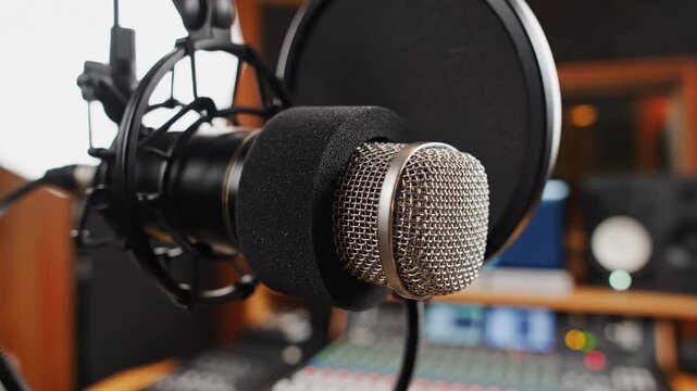 Professional microphone setup in a recording studio environment.