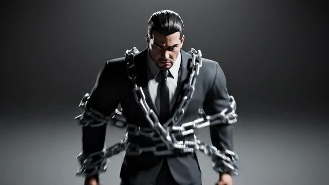 Man in Suit Restrained by Chains - A Symbol of Confinement.
