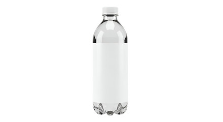 Transparent Plastic Bottle with White Label on Black Background
