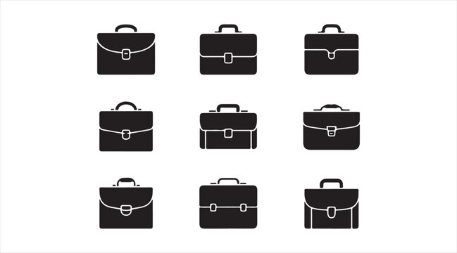 Business briefcase icon pack professional office bag symbols black vector set isolated on white background