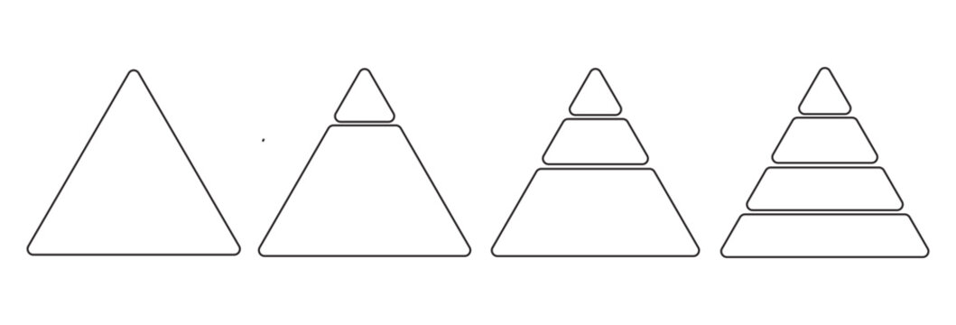 triangular pyramid Black and white icon. Success and strategy signs. Business hierarchy symbols. educational materials. diagrams with ascending levels