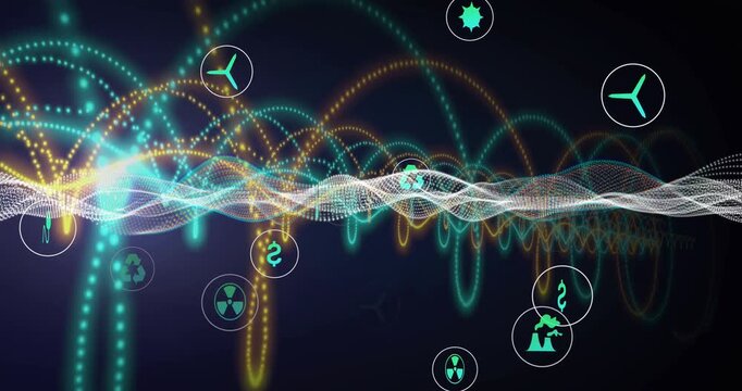 Animation of icons and white lines over black background