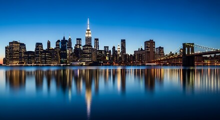 Obraz premium New York City Skyline Manhattan Bridge Night