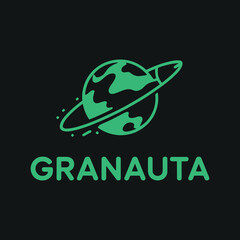 Planet with orbit ring, green planet illustration, granauta text
