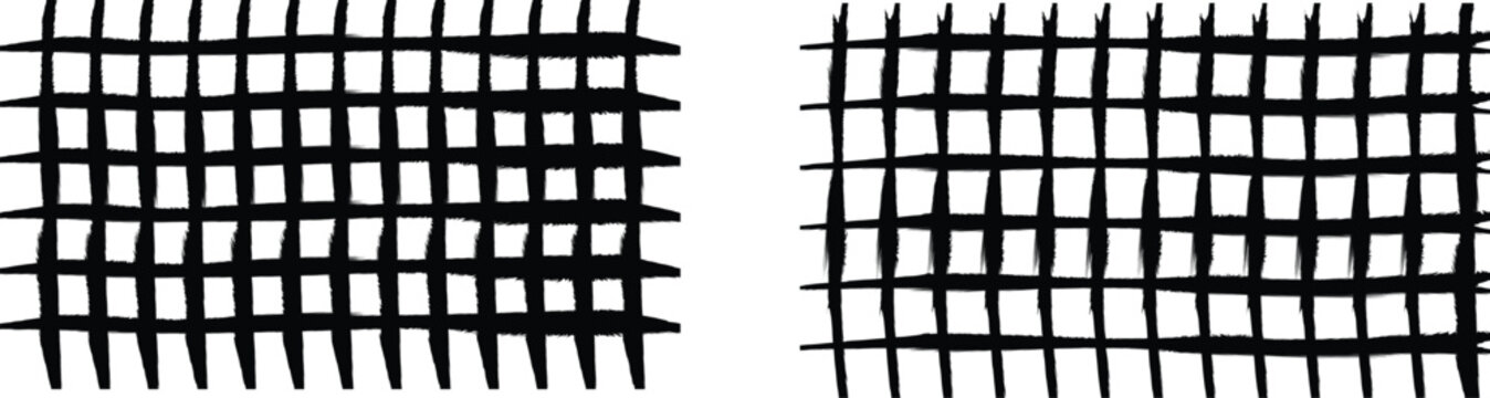 Abstract Black and White Grid Pattern with Textured Brush Strokes