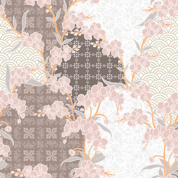 Elegant Orchid Floral Pattern with Geometric Accents